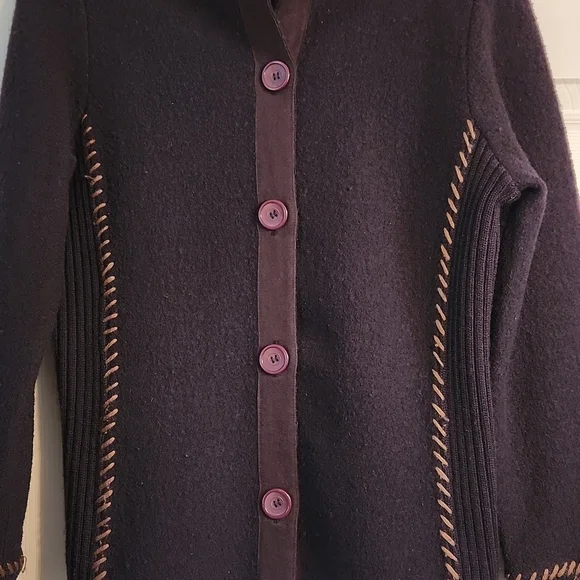 Vintage Herman Geist Women's Black Brown Wool Stitched Detail Sweater Size PM - Picture 2 of 7